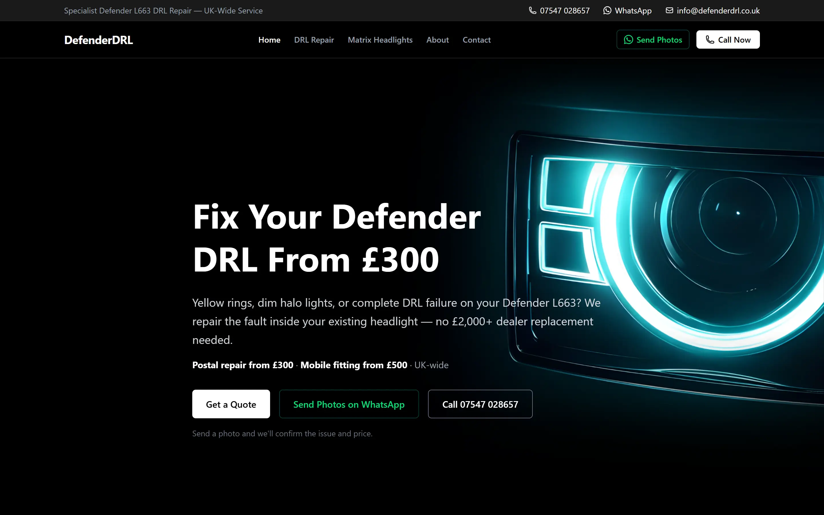 Defender DRL homepage hero section