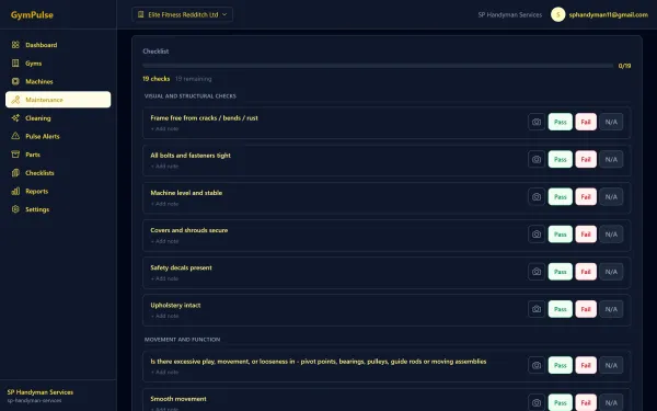 Checklist execution view for maintenance tasks