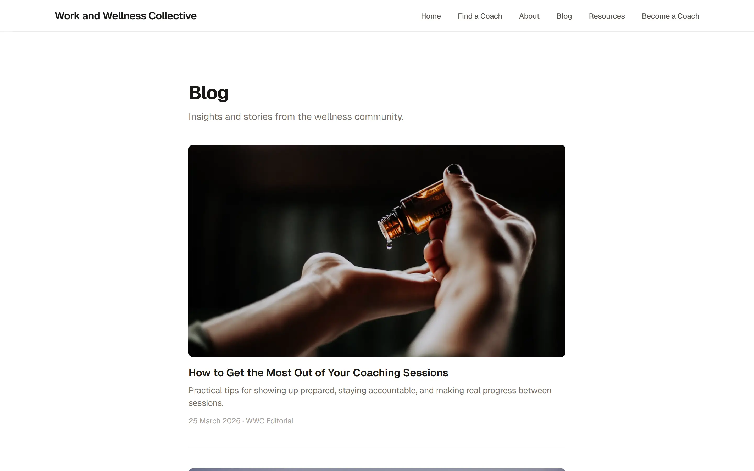 Blog and content publishing section