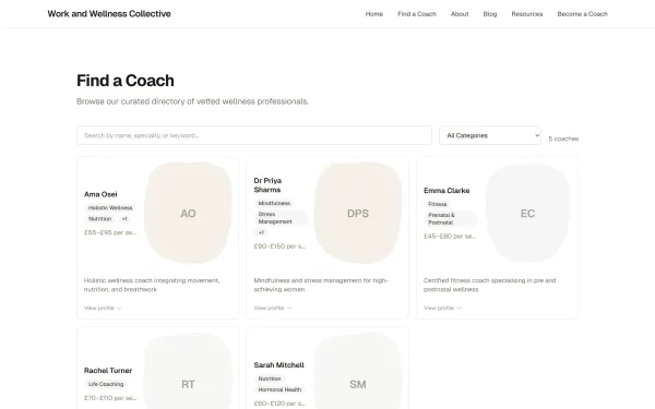 Coach search and directory page
